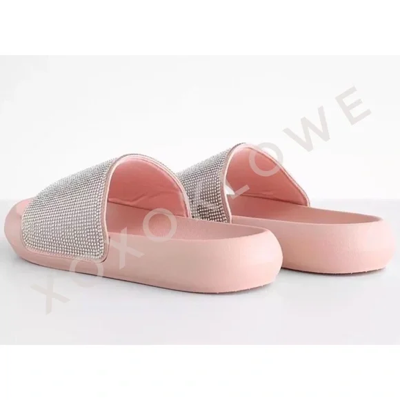 Sparkle Bling Rhinestone Embellished One Band Footbed Slide Sandal - Picture 7 of 9